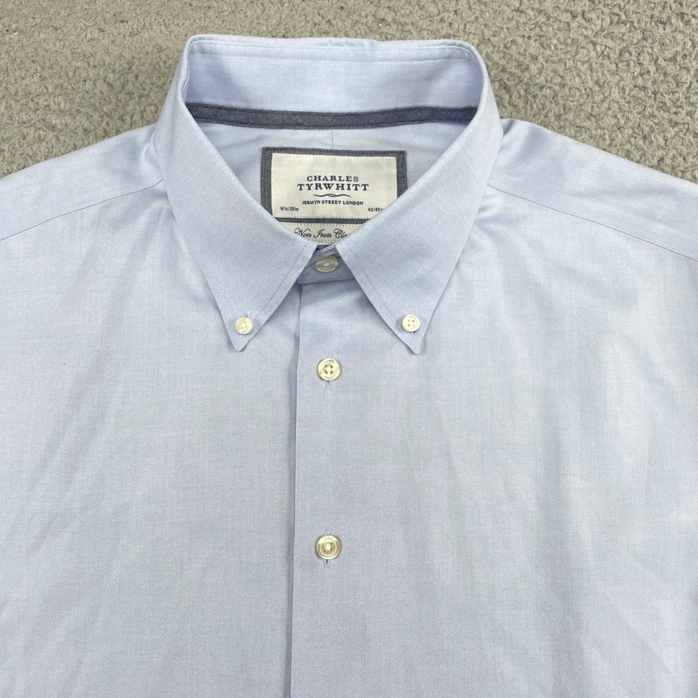 Charles Tyrwhitt Shirt Mens 16.5/35 Blue Classic Fit Non Iron Button Down Cotton